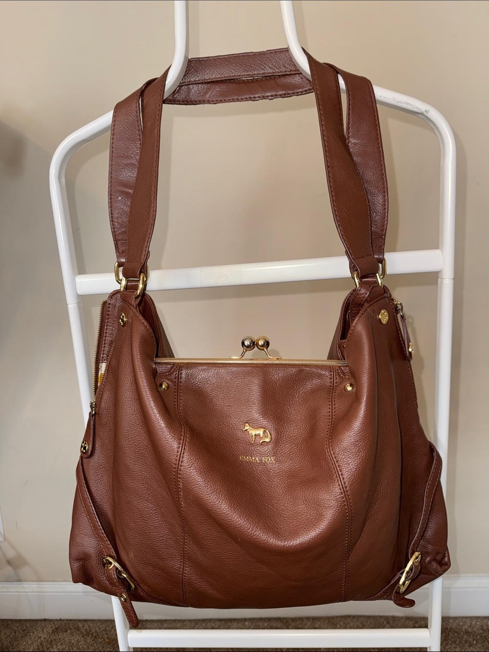 Emma Fox Chestnut Brown Leather Bag with Gold Hardware (read description)